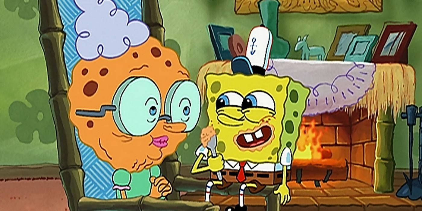 SpongeBob sitting on Grandma's lap in SpongeBob