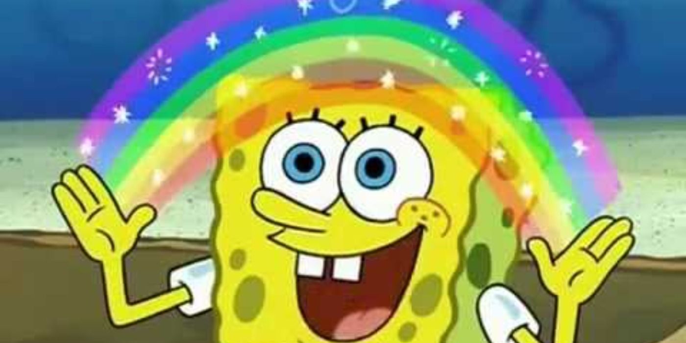 SpongeBob outlining a rainbow in SpongeBob