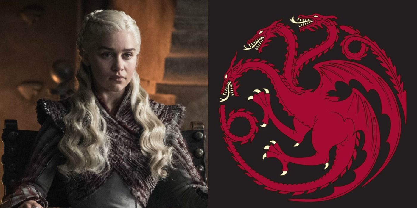 Split image of Daenerys Targaryen and the Targaryen sigil from Game of Thrones