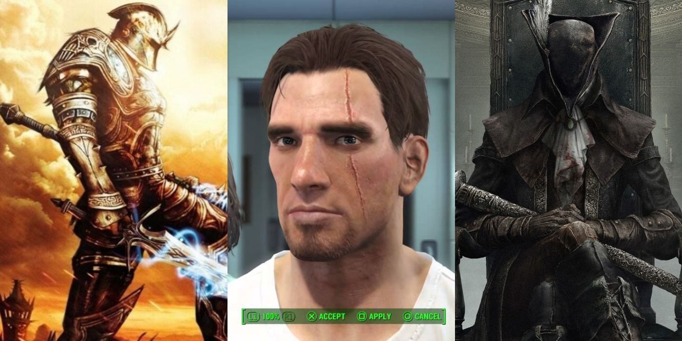 Split image of characters from Kingdoms of Amalur, Fallout 4, and Bloodborne.