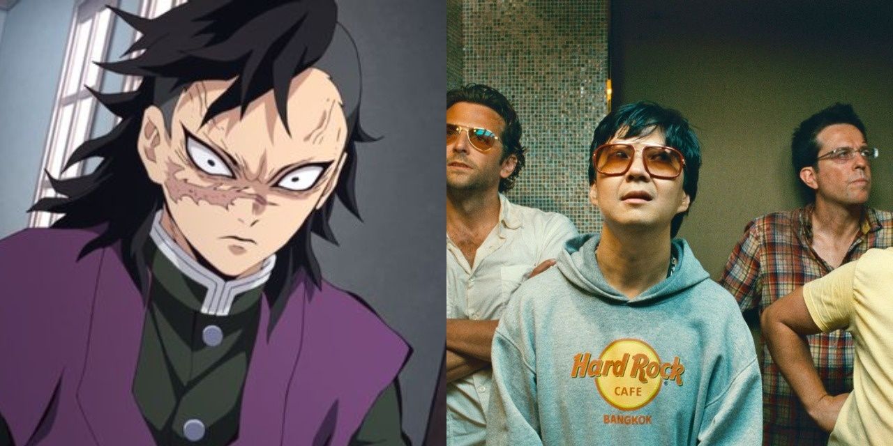 A split image of Genya from Demon Slayer and Ken Jeong in hangover