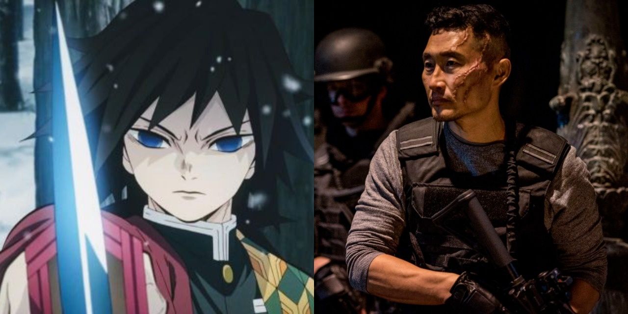 A split image of Giyu from Demon Slayer and on right Daniel Dae Kim in Hellboy