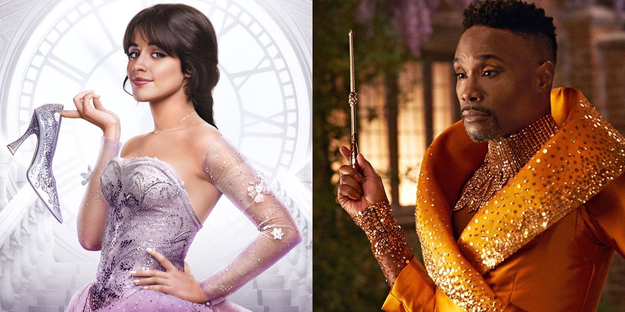 Split image of Camila Cabello and Billy Porter from Cinderella