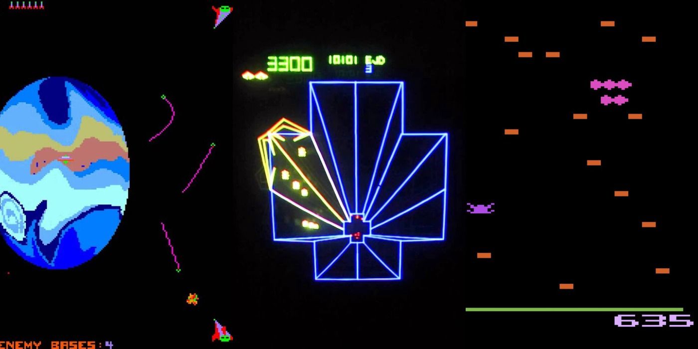 Split image of classic Atari arcade games.