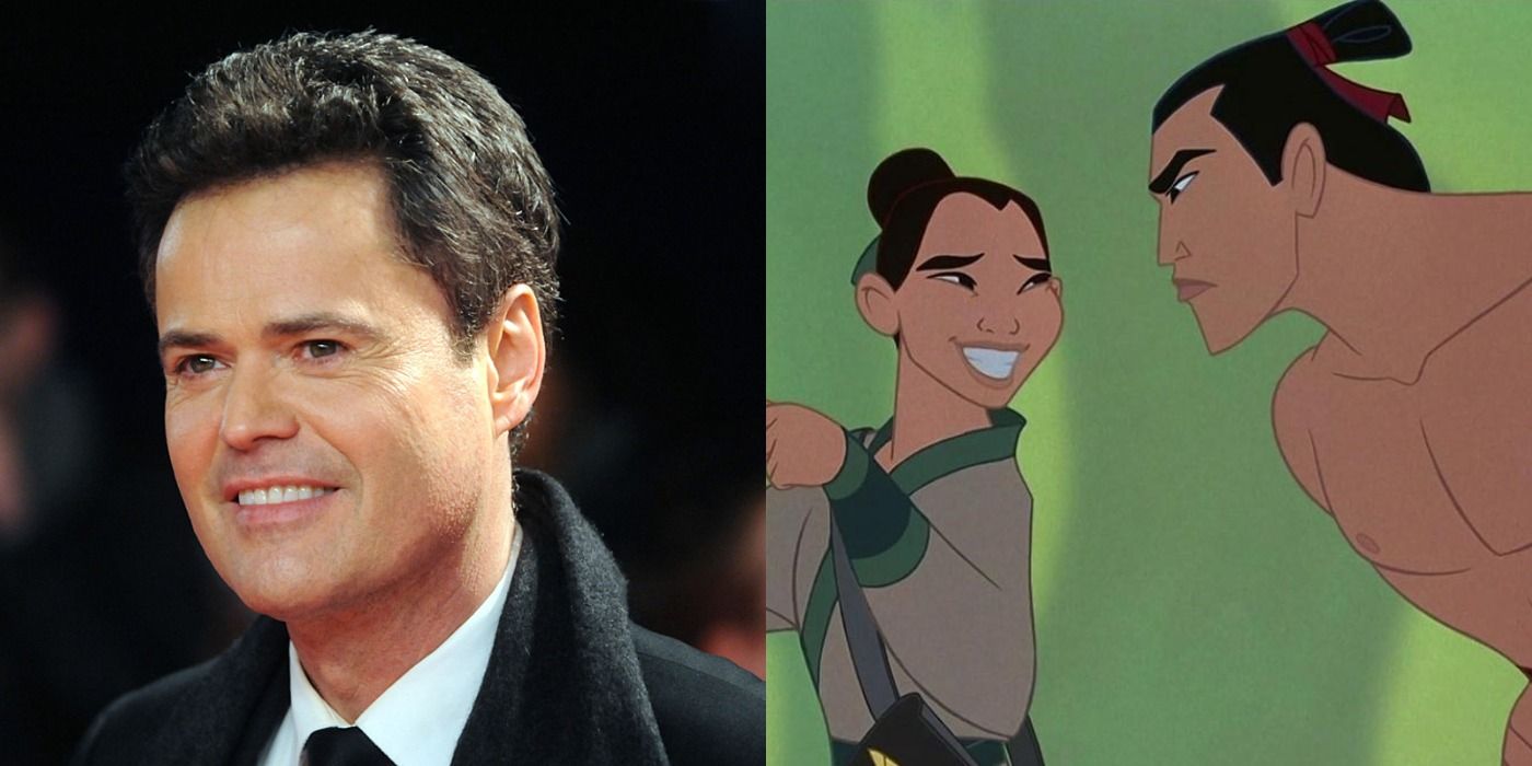 Split image of Donny Osmond and Mulan and Shang in Mulan