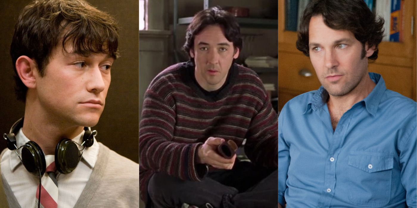 Split image of (500) Days of Summer, John Cusack in High Fidelity, and Paul Rudd in This is 40.