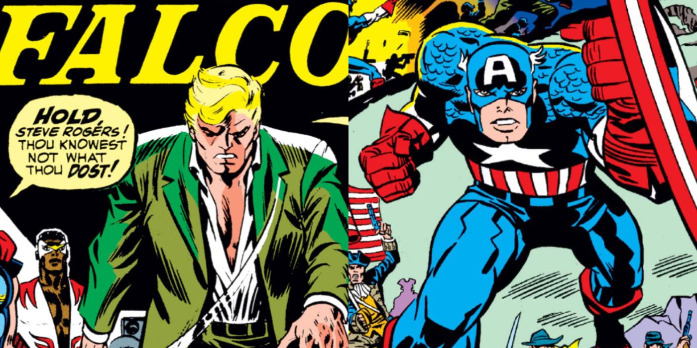 Split image of Steve Rogers walking away & captain America fighting in Marvel comics.