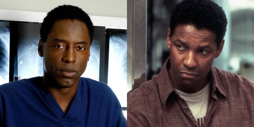 Split image of Preston Burke in Grey's Anatomy & Denzel Washington in John Q.