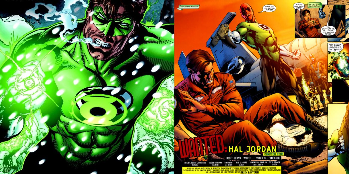 Split image of Green Lantern &amp; Hal Jordan lying on the ground in DC Comics.