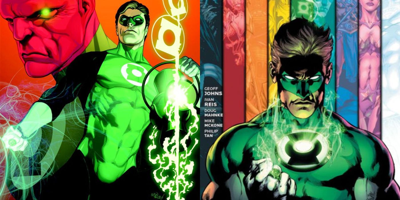 Split image of Green Lantern holding a lantern &amp; a ring in DC Comics.