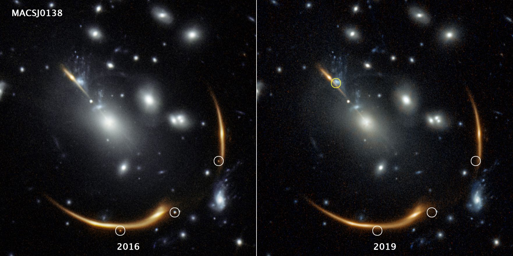 Images of the Requiem supernova, captured in 2016 and 2019
