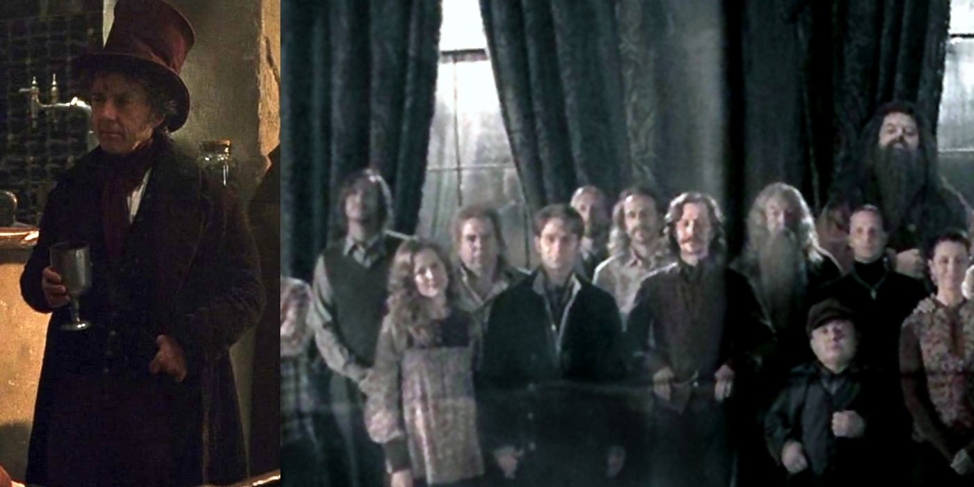 split image of Dedalus Diggle and the Order of the Phoenix