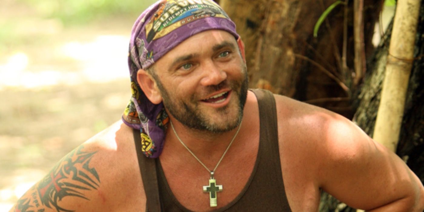 Russell Hantz wearing a purple buff on Survivor Redemption Island