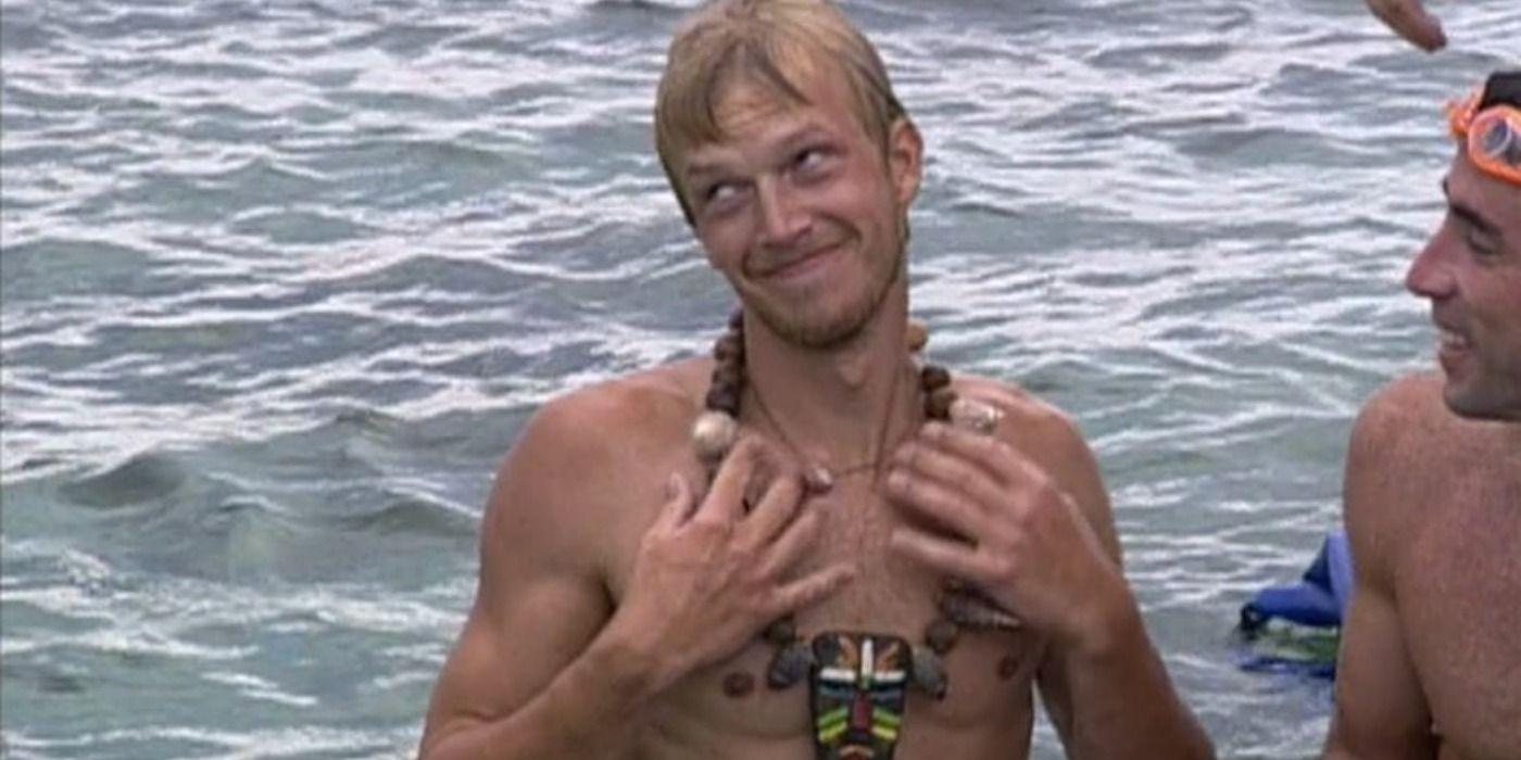 Greg Buis smiling as he wins immunity on Survivor