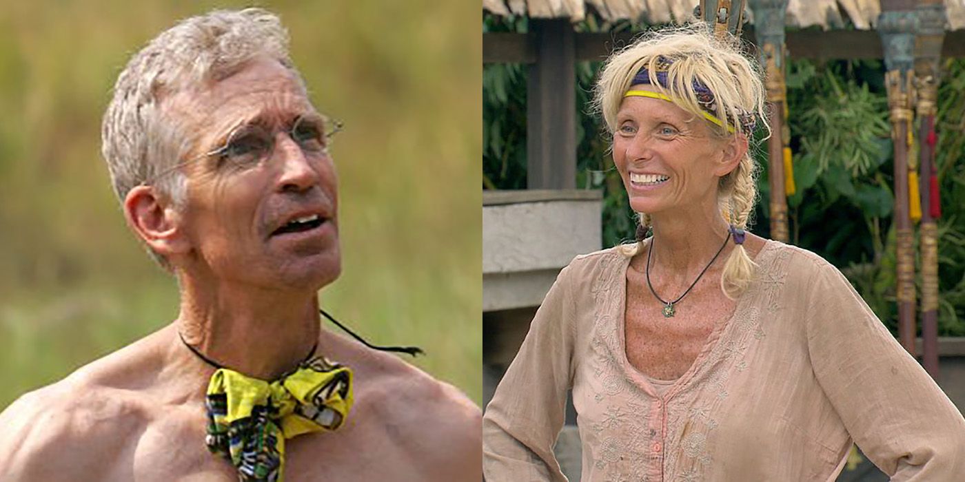 A split image of Bob Crowley and Tina Wesson from Survivor.