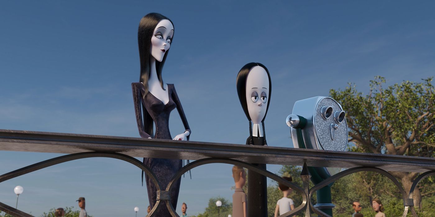 Morticia & Wednesday talk while on a bridge in The Addams Family 2.