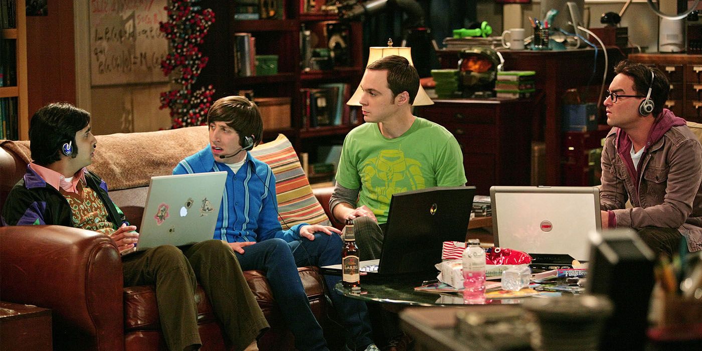 Howard, Raj, Sheldon and Leonard play World of Warcraft in the Big Bang Theory