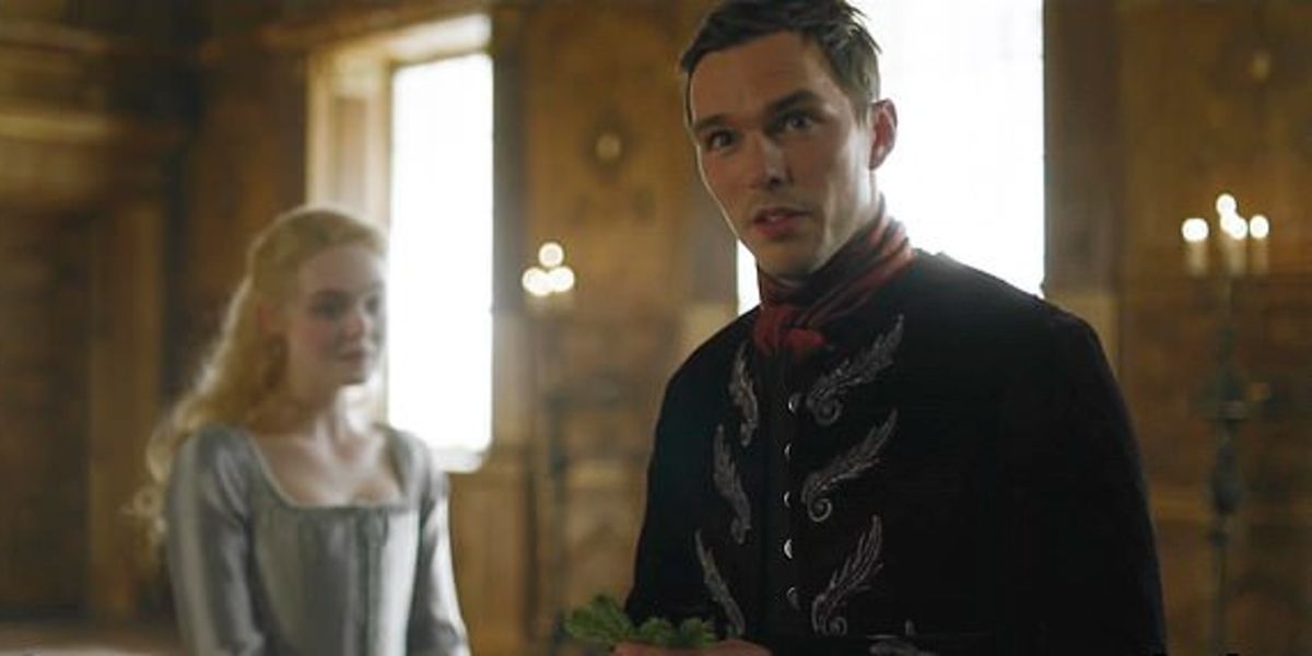 Peter III (Nicholas Hoult) accepts a branch of spruce from Catherine (Elle Fanning) on the Great