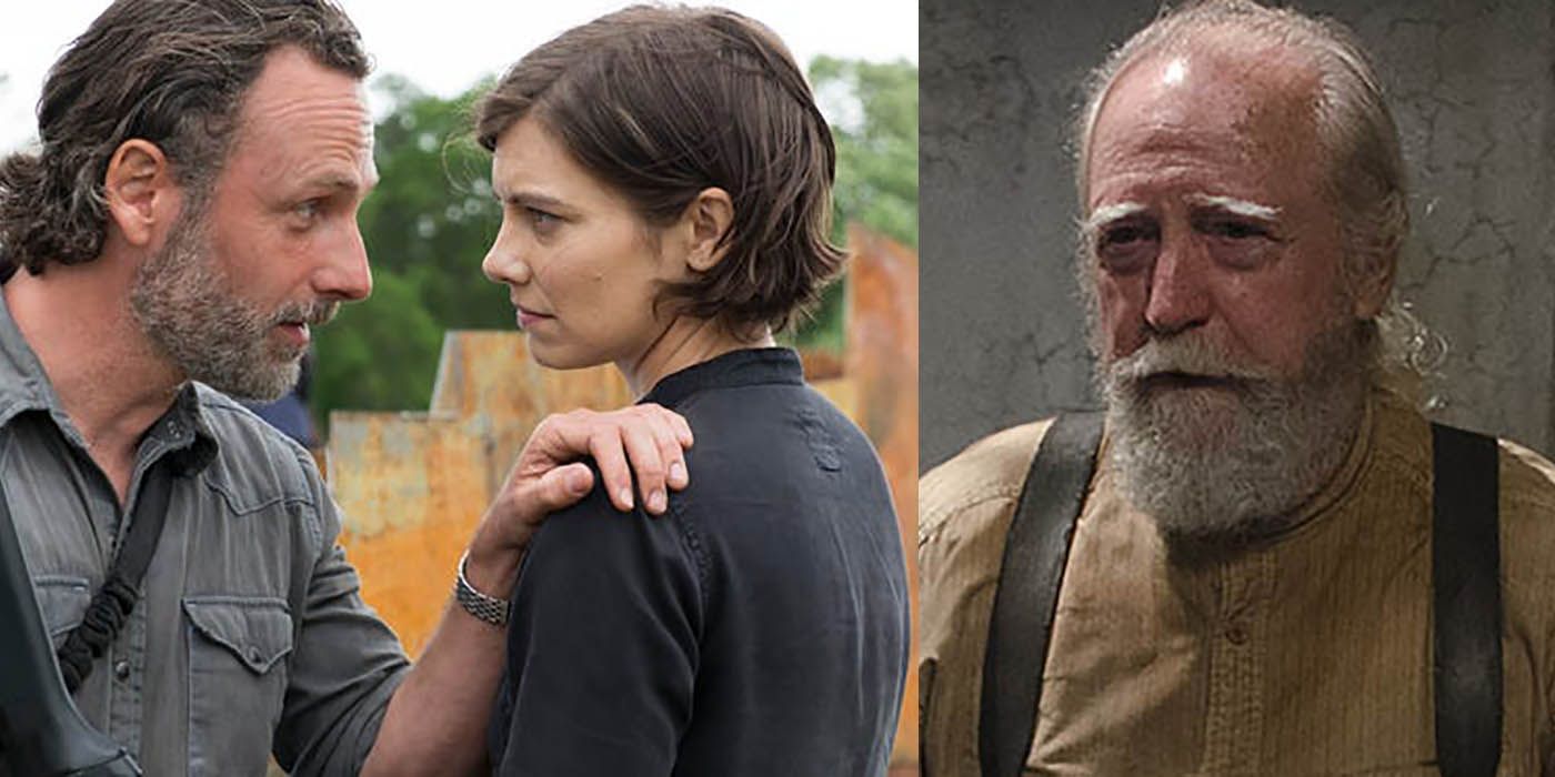 Split image of Rick and Maggie and Hershel from The Walking Dead.