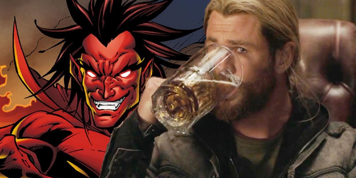 thor drinking beer with mephisto in the background