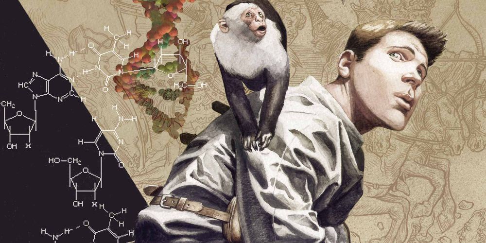 Ampersand stands on Yorick's back in the cover image of Y: The Last Man