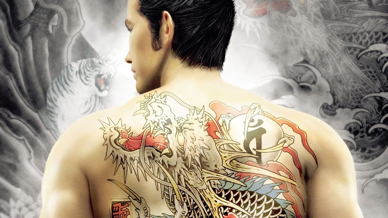 The back of Kazuma Kiryu covered in tattoos from teh video game Yakuza 2