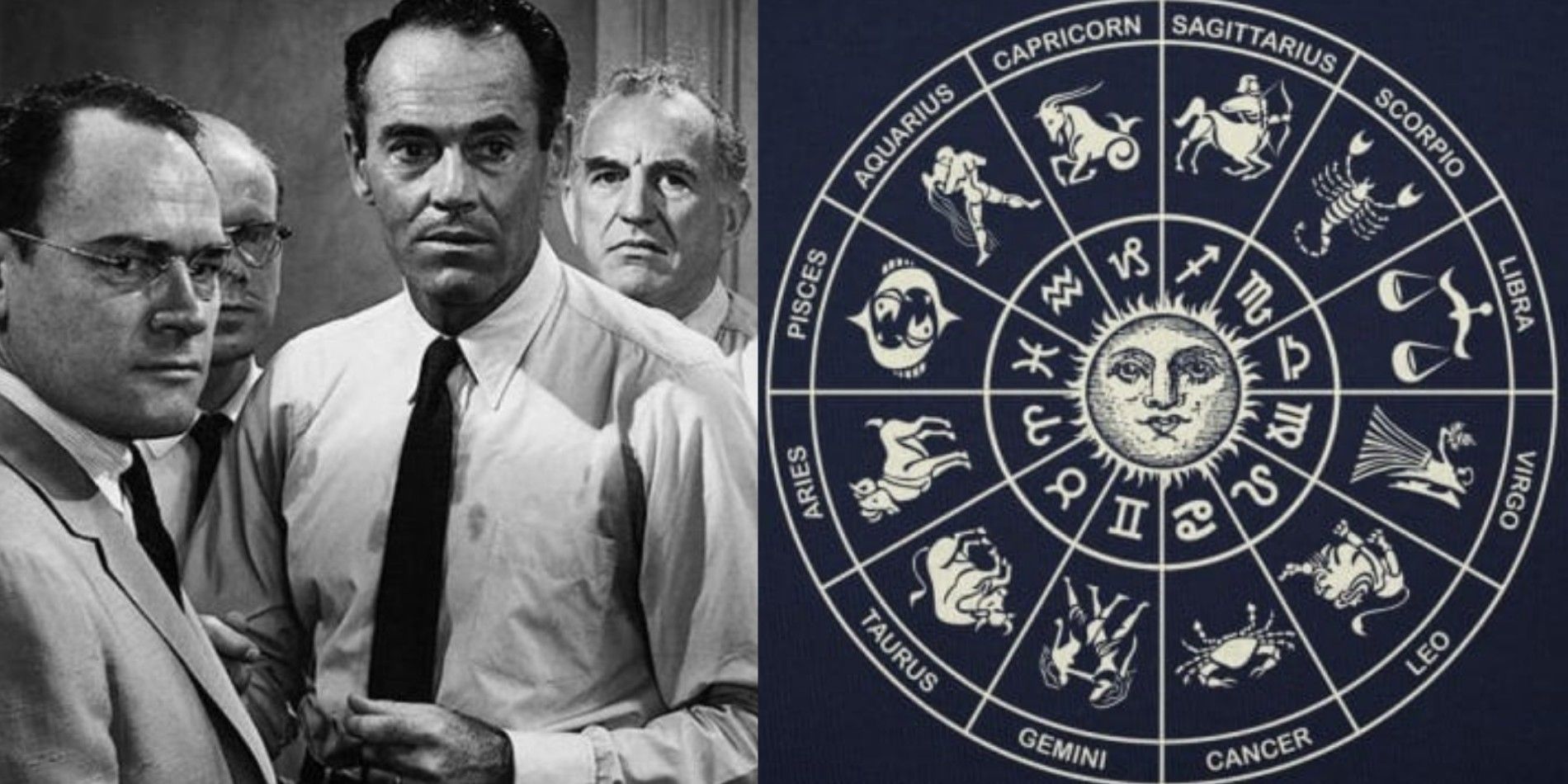 Henry Fonda, other cast members, and the zodiac wheel