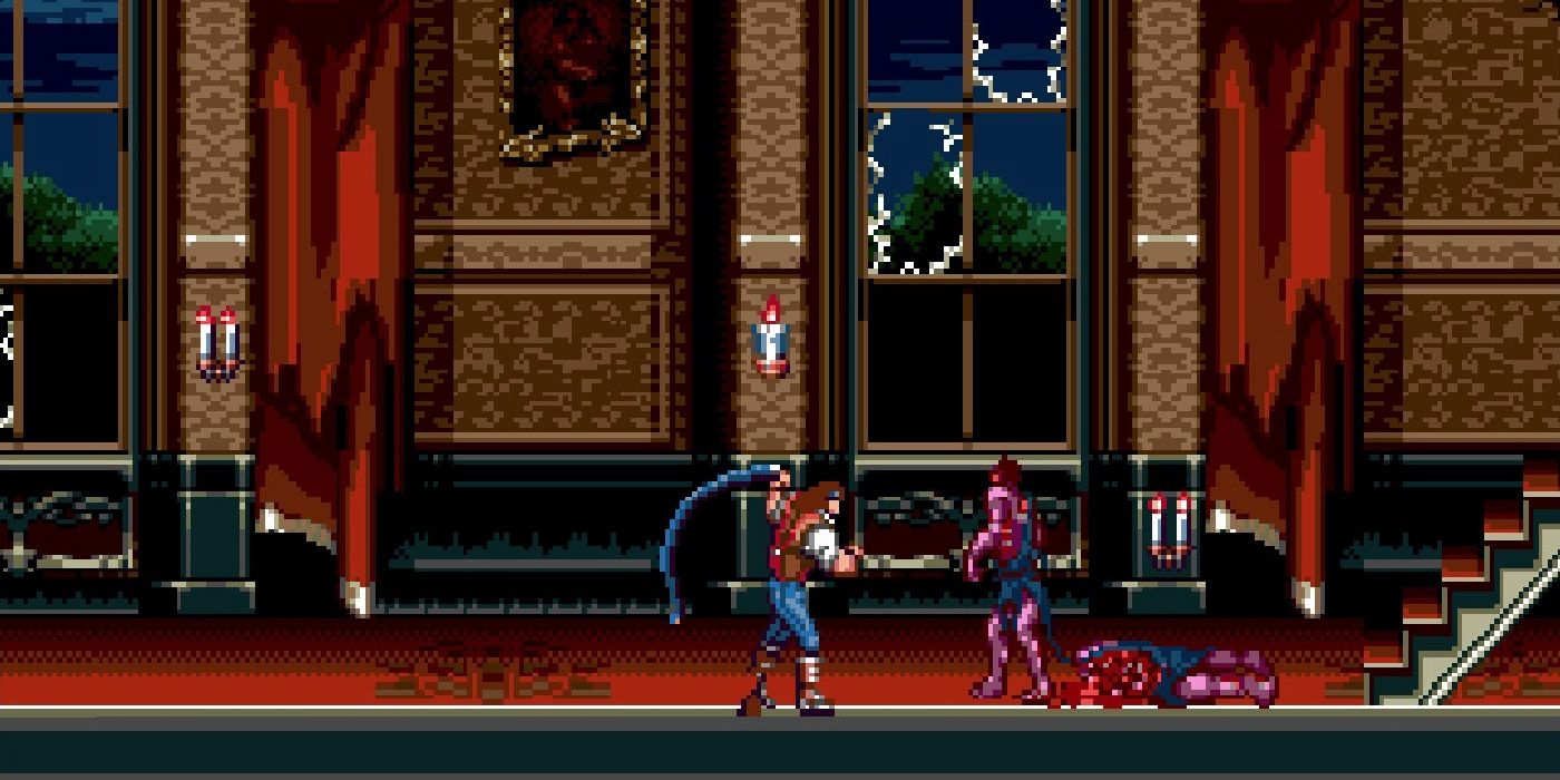 John Morris attacks a zombie in Castlevania: Bloodlines