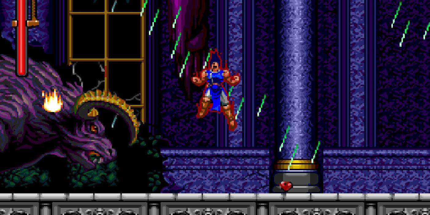Richter Belmont fights a bull demon in Castlevania: Rondo of Blood