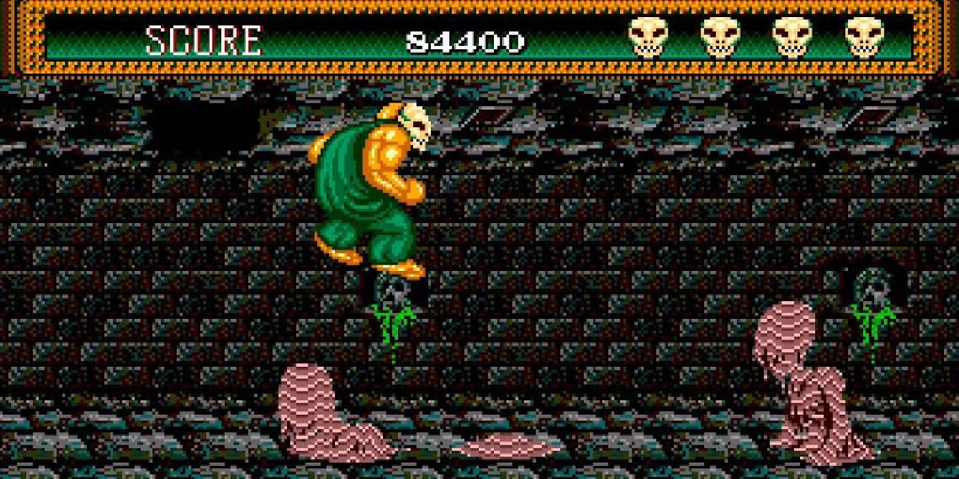 Rick battles grotesque monsters in a sewer in Splatterhouse 2