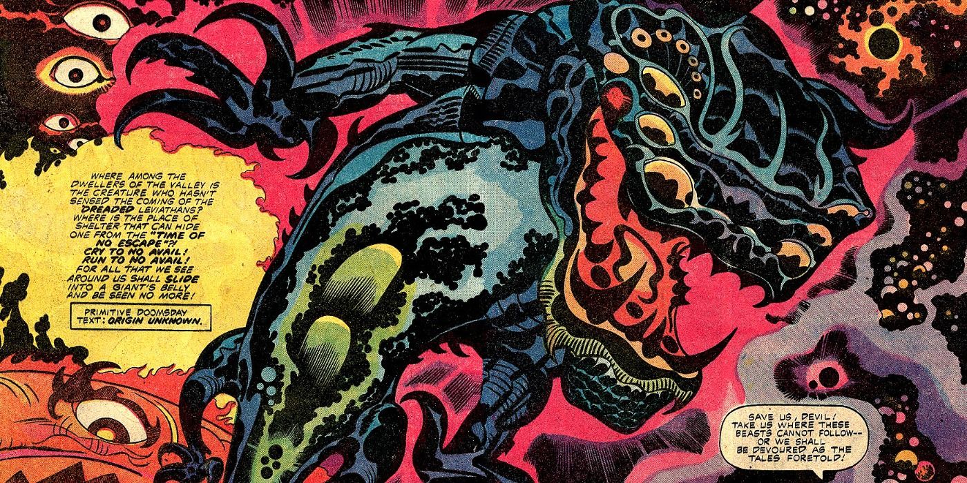 A giant creature glides through the cosmos in Marvel Comics.