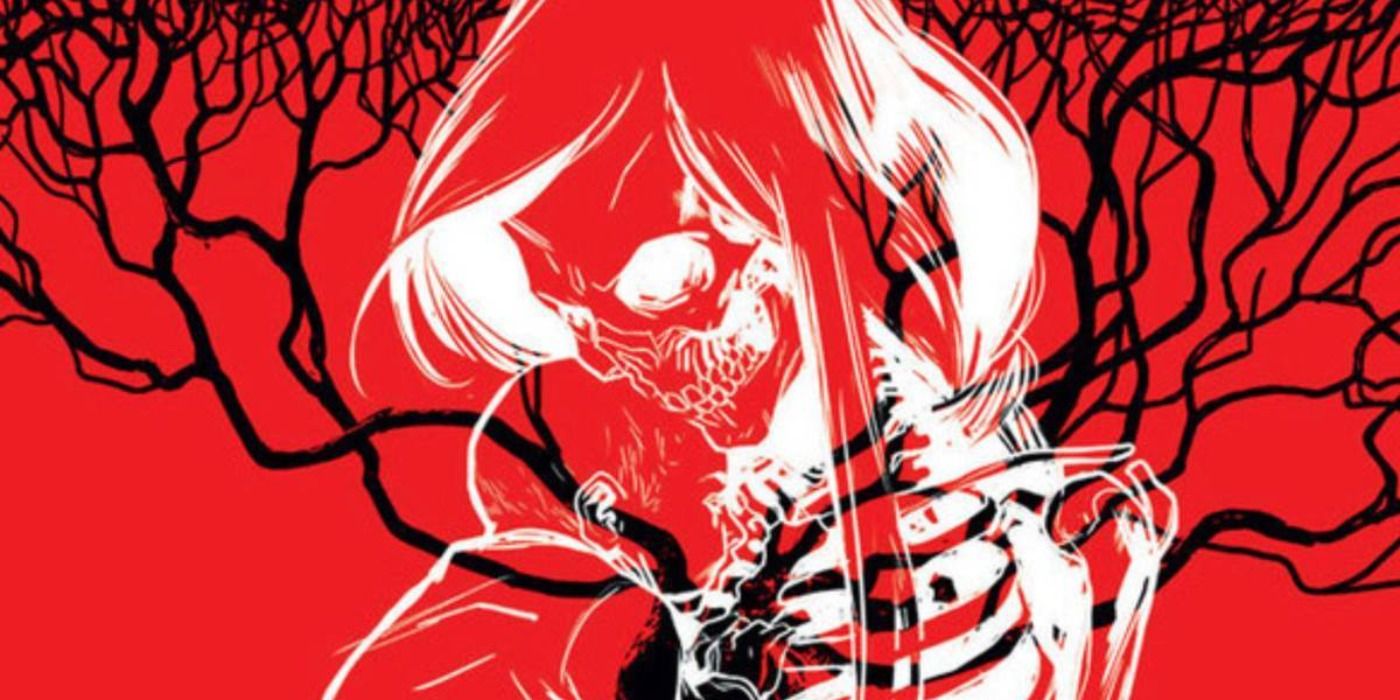 A skeleton holds a baby in Stillwater comic.
