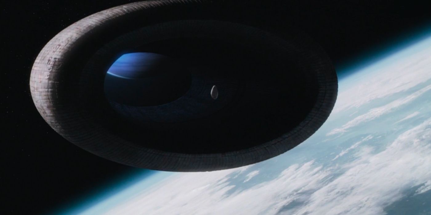 A Heighliner floats in space in Dune (2021).