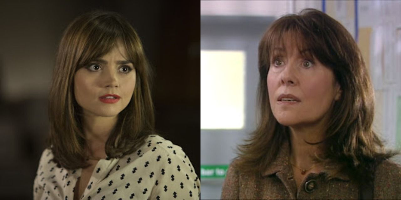 A split image of Clara Oswald and Sarah Jane Smith in Doctor Who