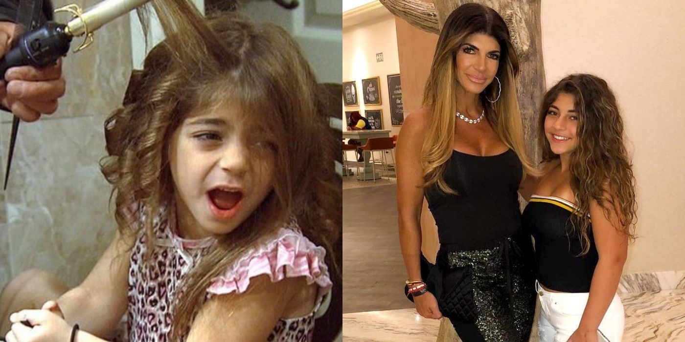 A split image of Milania screaming while getting her hair done and posing with her mom on RHONJ