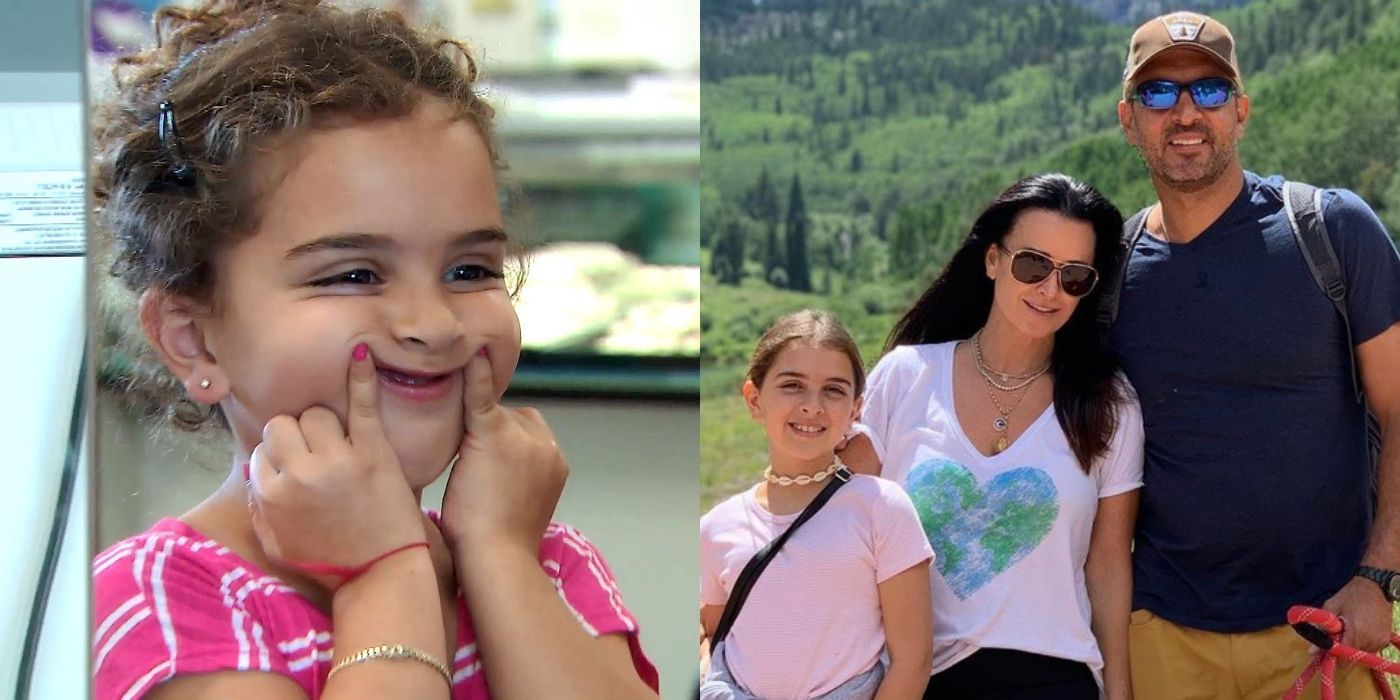 A split image of Portia smiling and later posing with her family on Rhobh