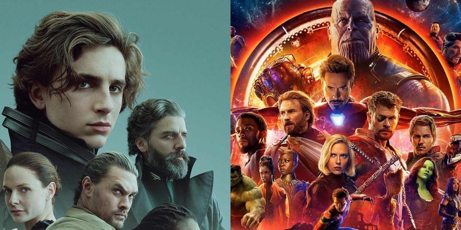 A split image of casts of Dune and MCU