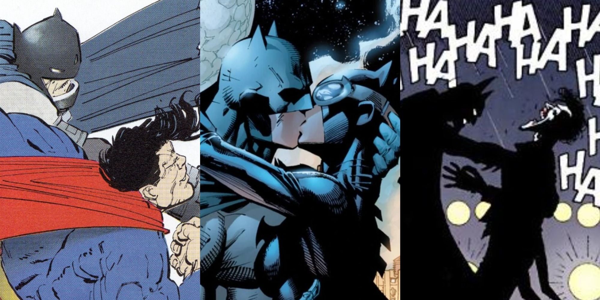 A split image of iconic Batman comic panels