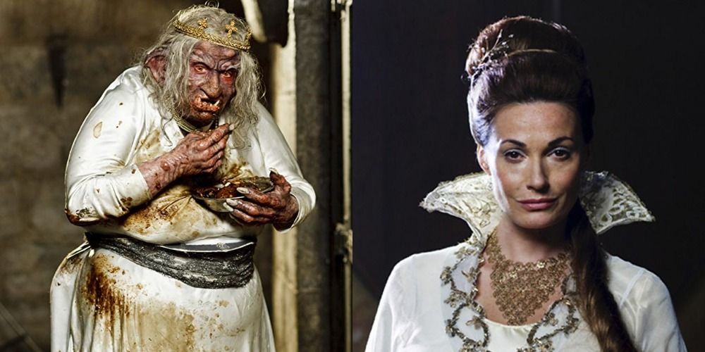 A split image of the troll and Lady Catrina in Merlin