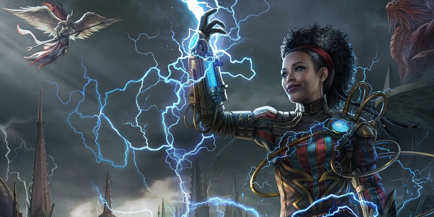 A woman summons electrical magic in Dungeons and Dragons