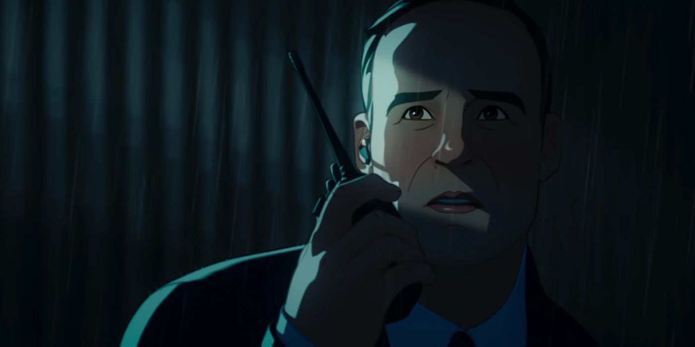 Agent Coulson holding a walkie-talkie in Marvel's What If...?