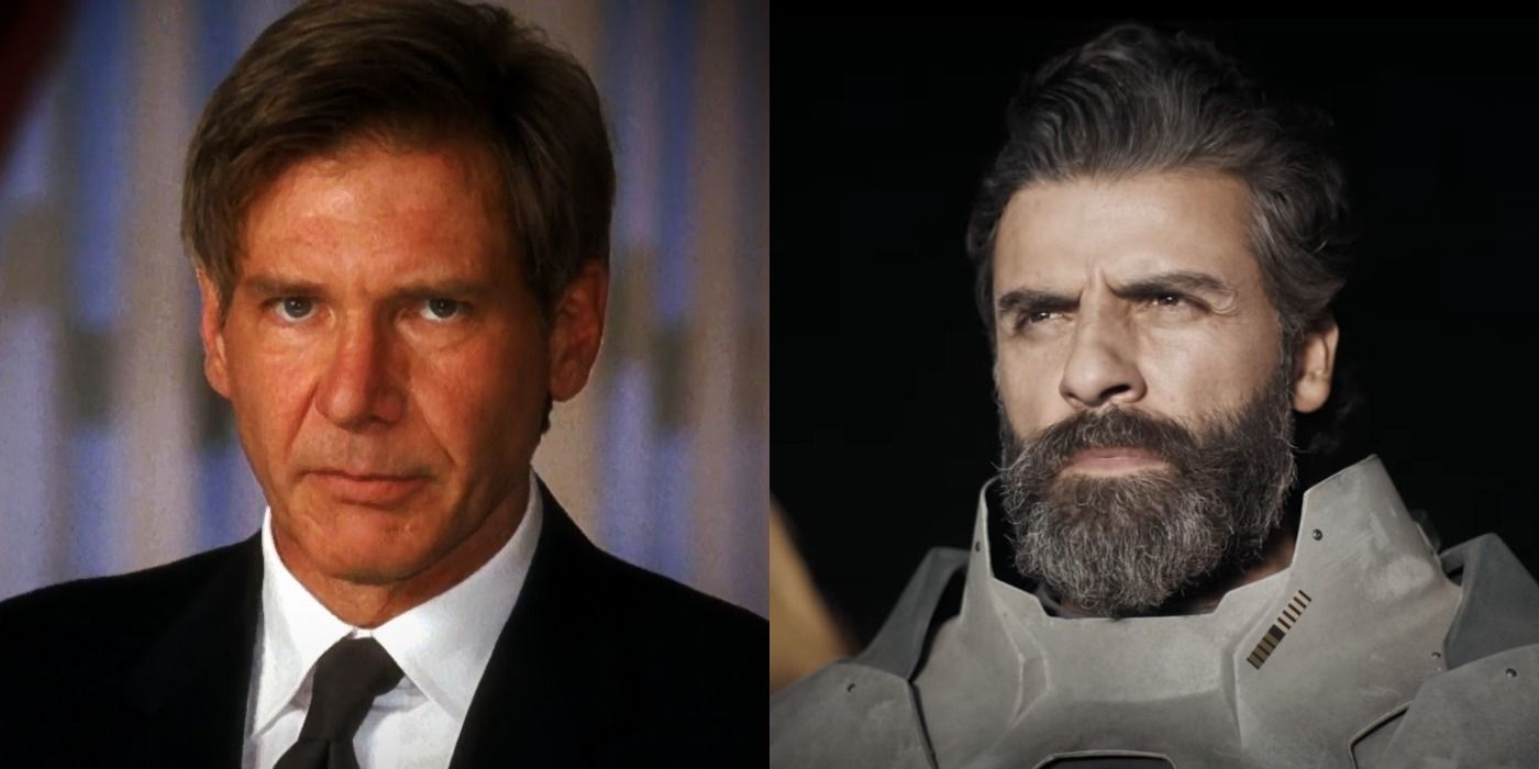 Split image showing James Marshall in Air Force One and Duke Leto in Dune 2021