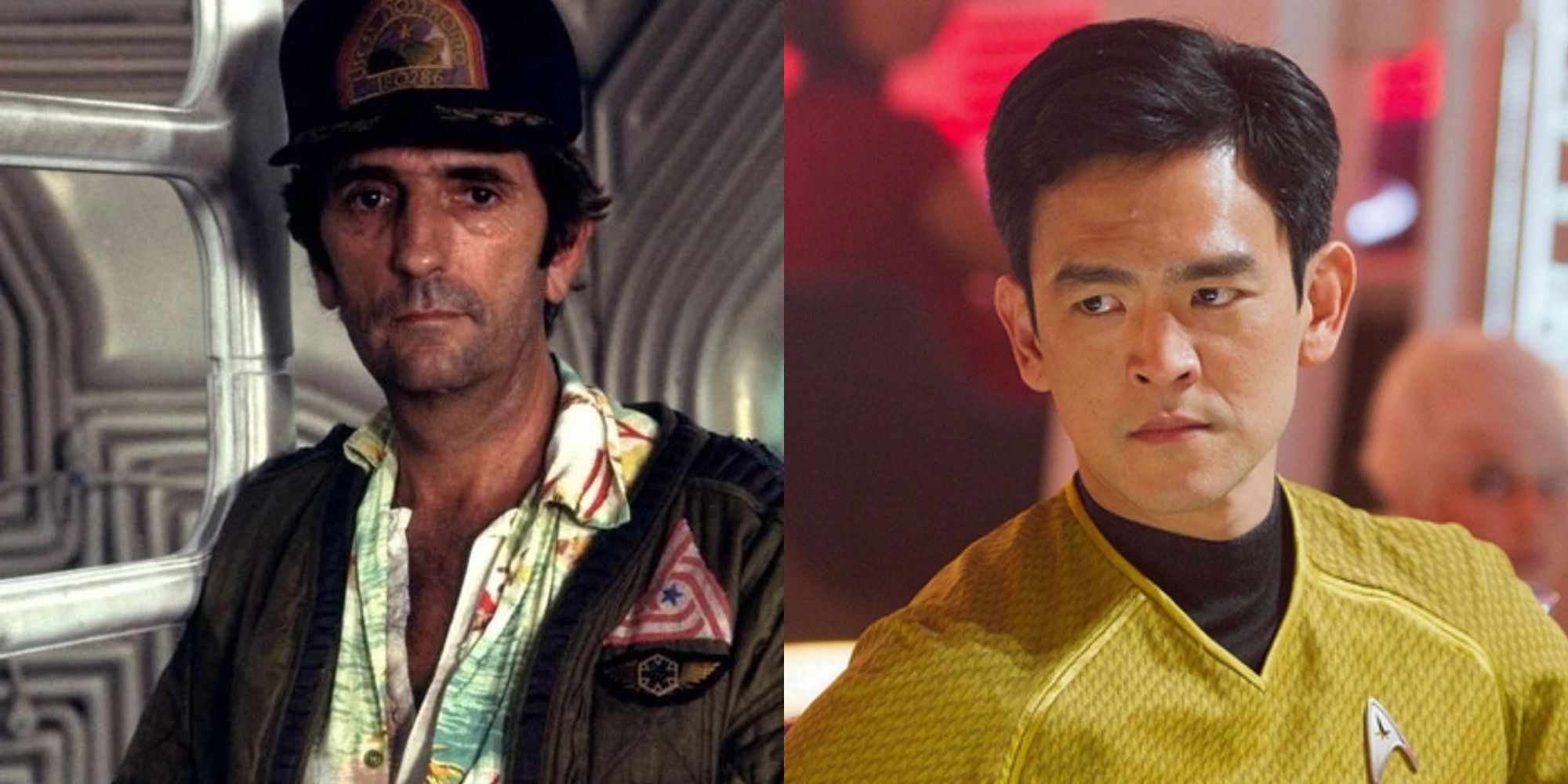 Split image showing Brett in Alien and Sulu in Star Trek