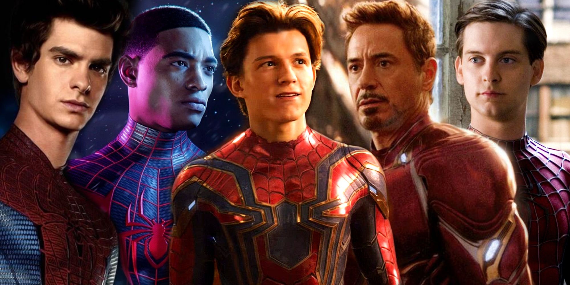 All Spider-Man Actors as Peter Parker with Iron Man and Miles Morales
