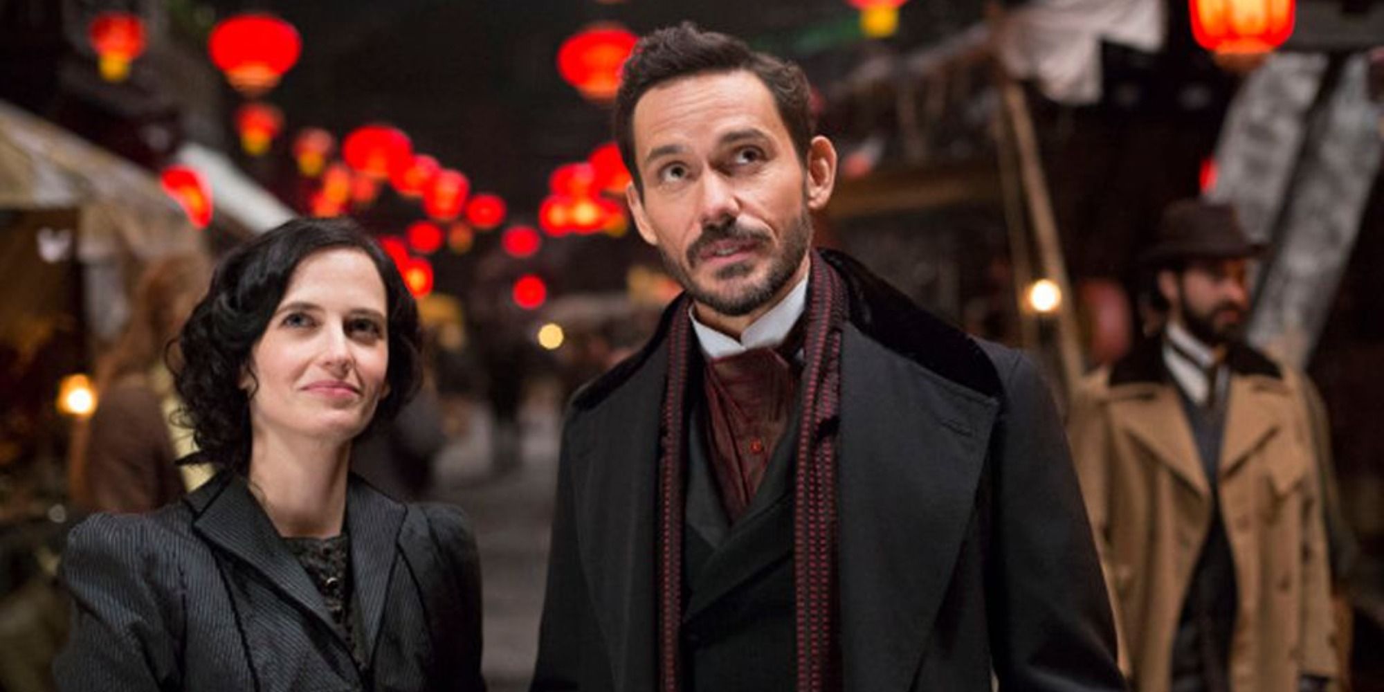 An image of Vanessa and Dracula standing together in a market in Penny Dreadful