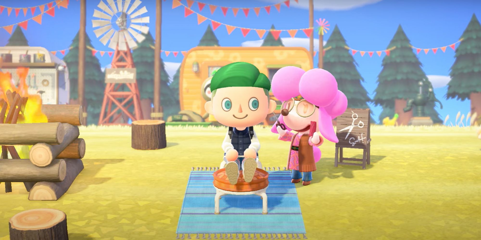 Tow villagers at the newly expanded Harv's Island in Animal Crossing Update