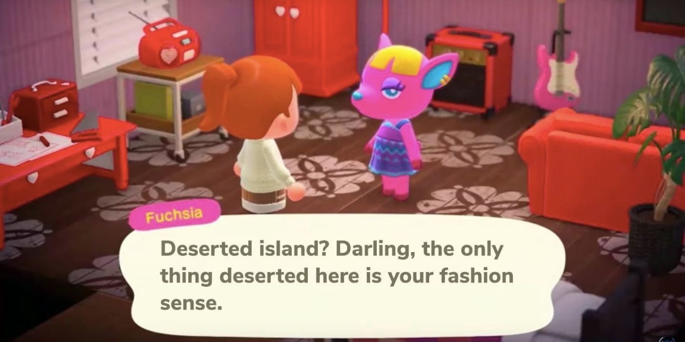 Fuchsia shading a female villager in Animal Crossing New Horizons