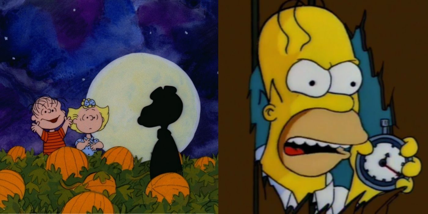 Split Image: Charlie Brown Halloween Episode and Homer Simpson