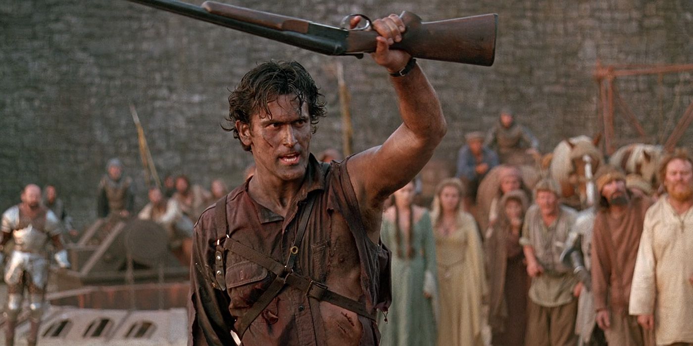 Ash describes his shotgun to the villagers in Army of Darkness