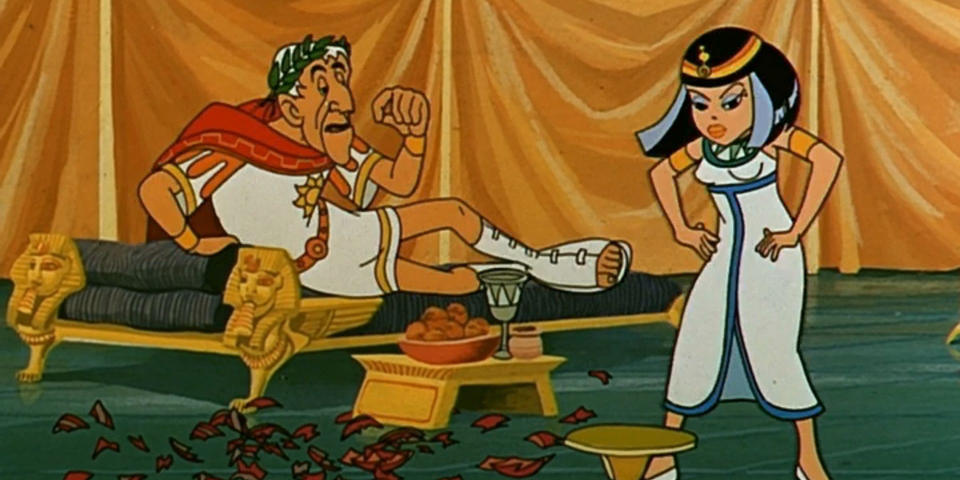 Caesar and Cleopatra argue in Asterix and cleopatra.